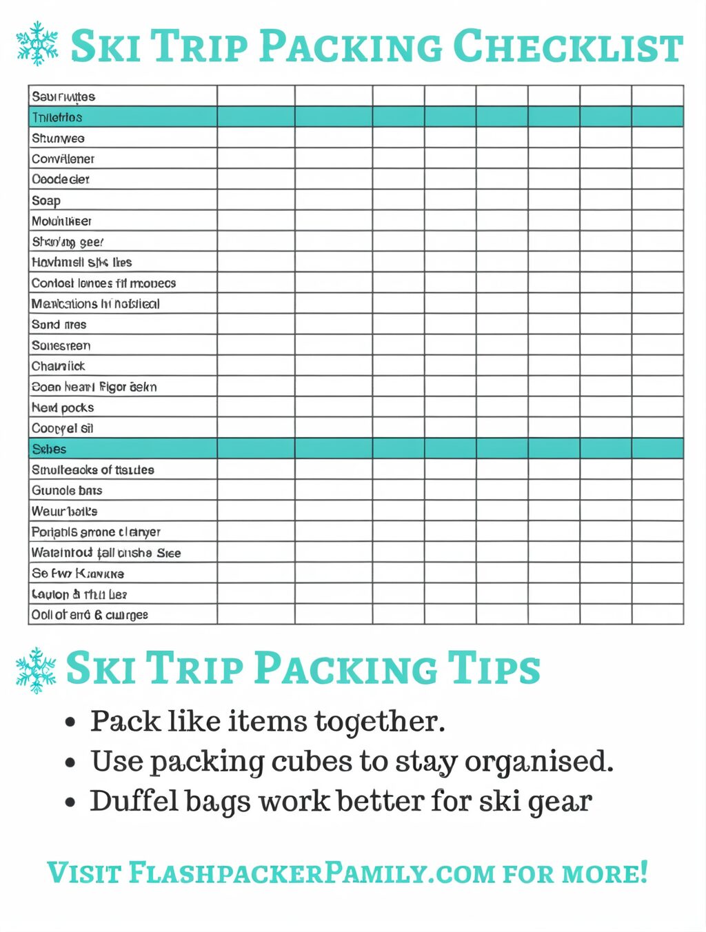japan ski trip packing list