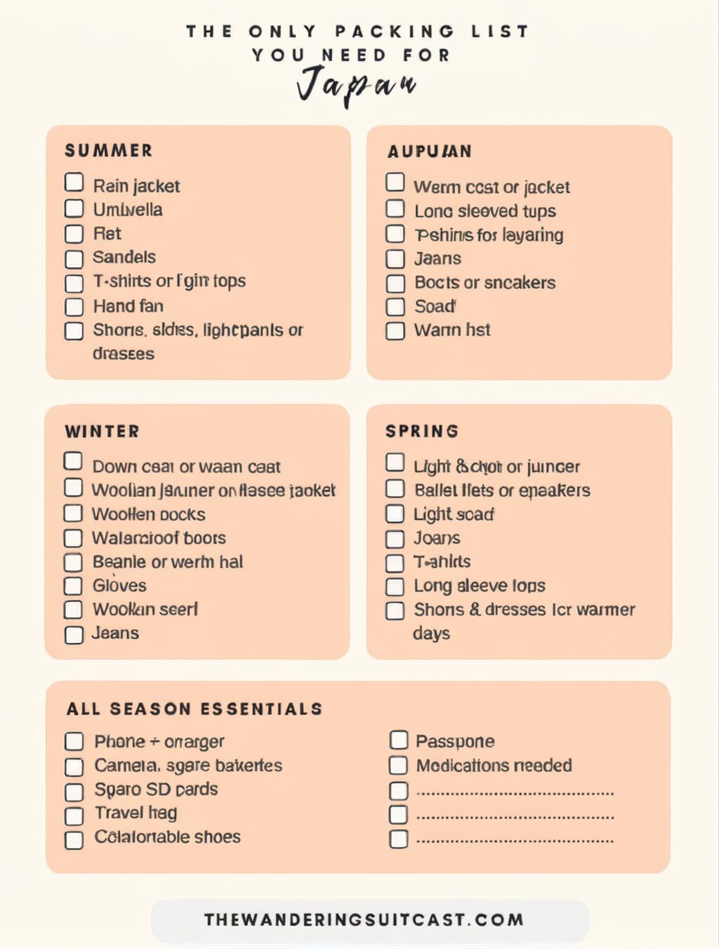 japan summer travel packing list