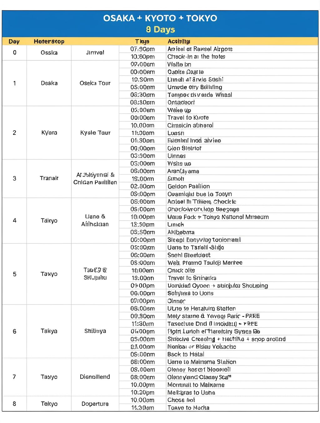 japan visa travel itinerary example