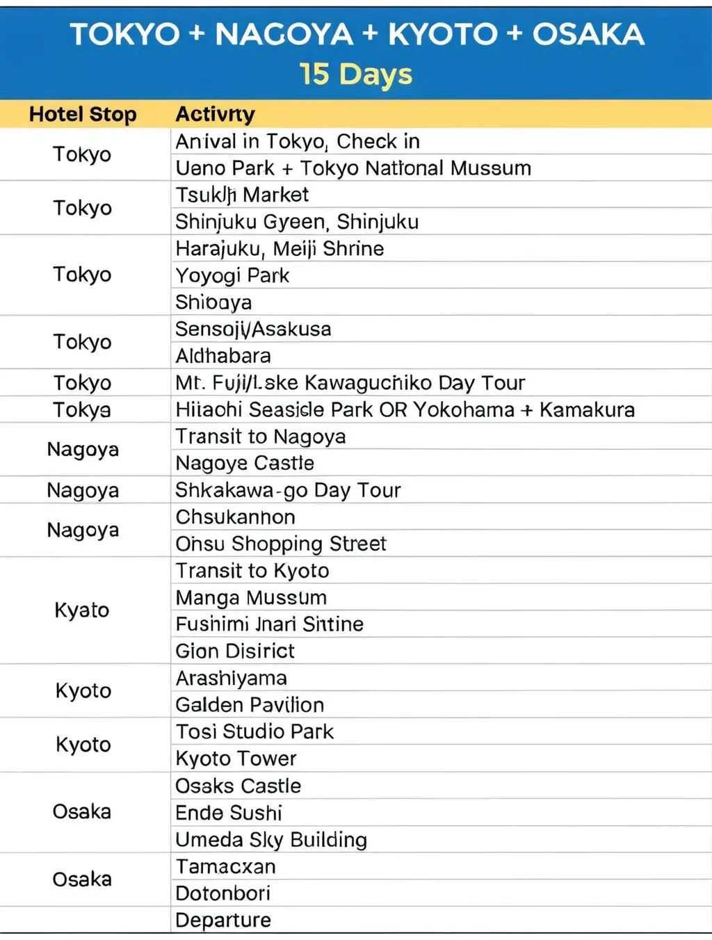 one week itinerary japan