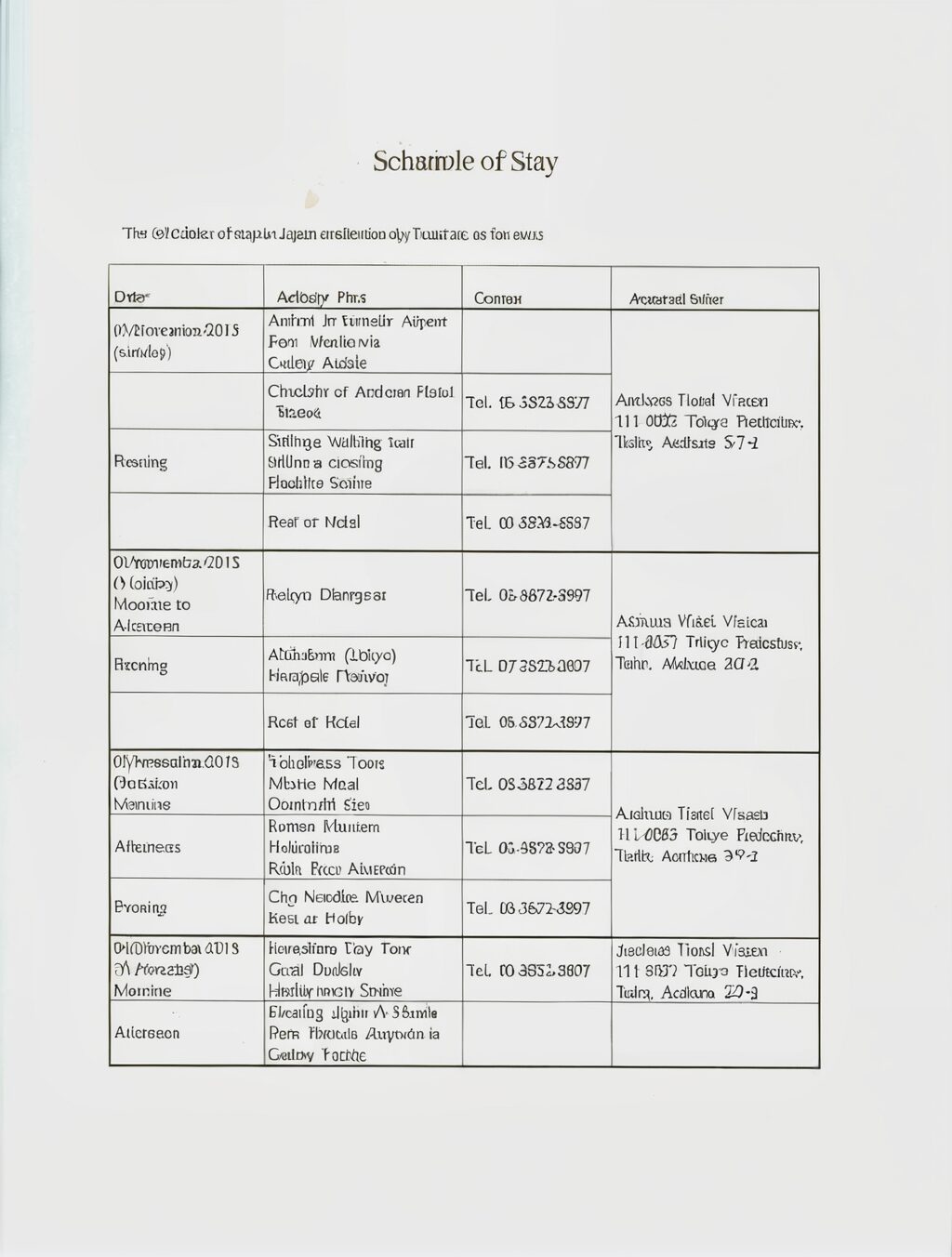 sample itinerary for japan tourist visa