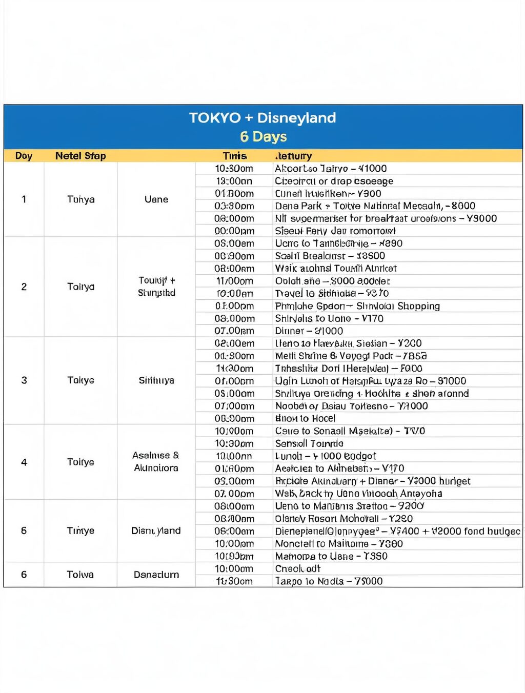 sample itinerary for japan tourist visa