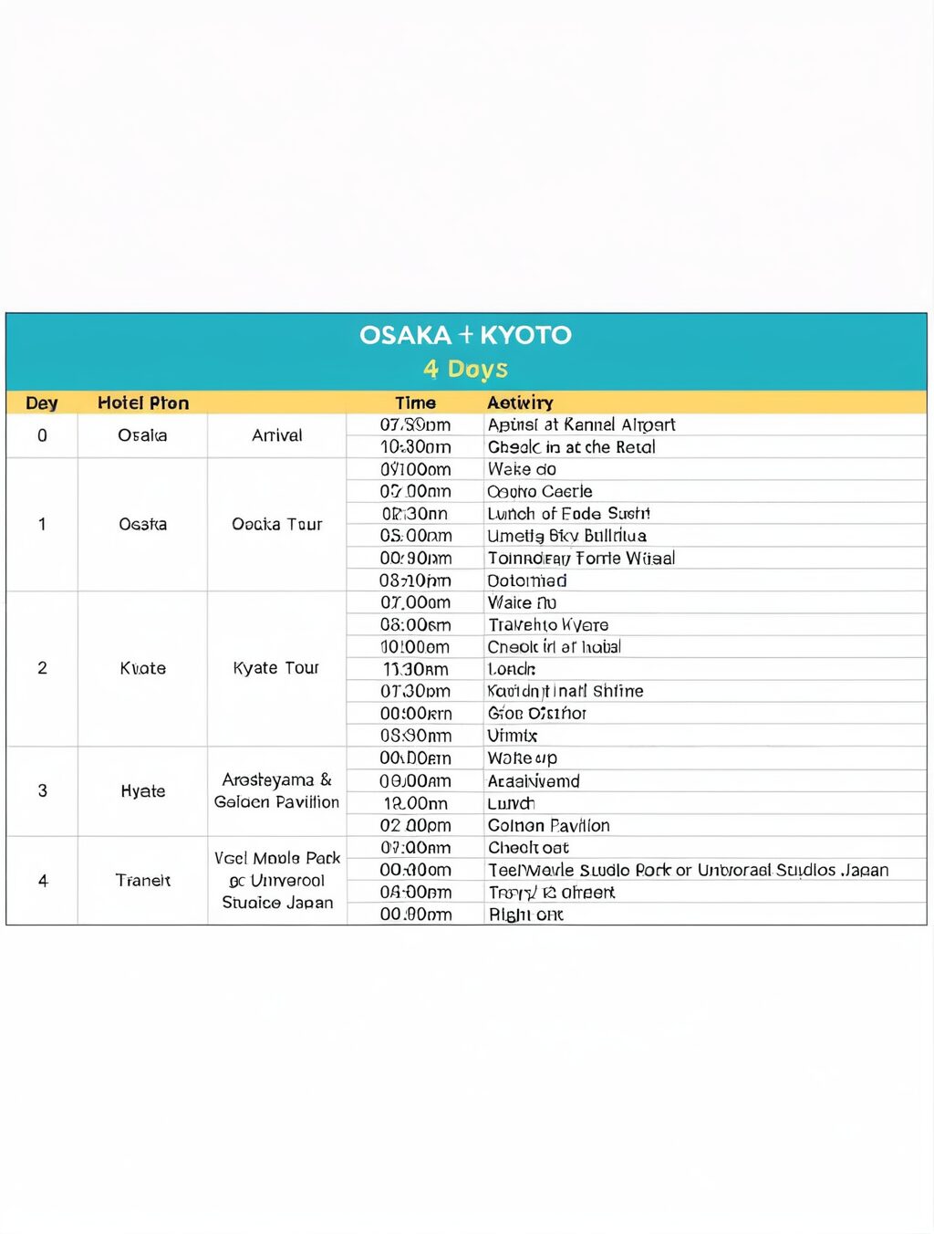 sample itinerary for japan tourist visa
