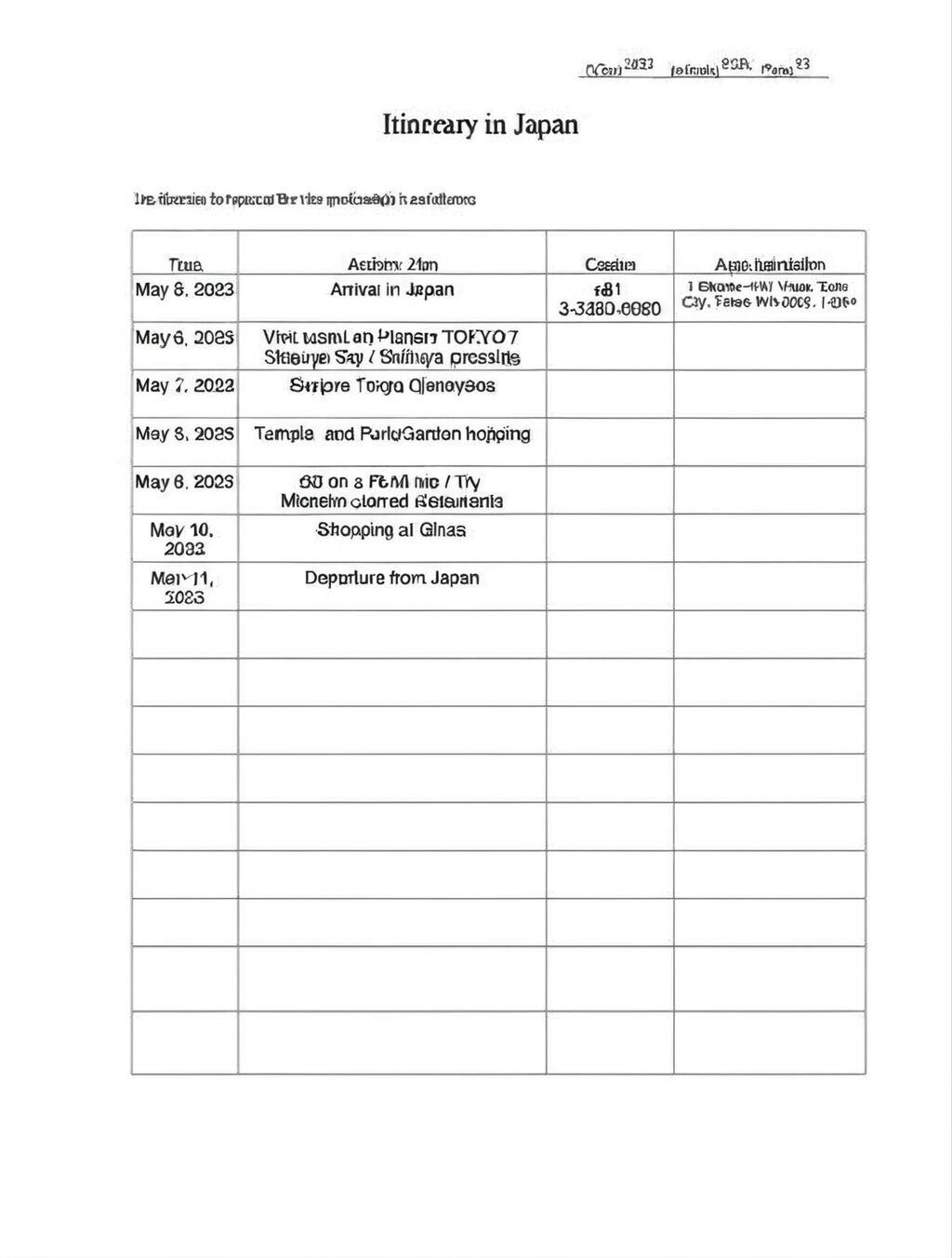 sample japan itinerary for visa 2023