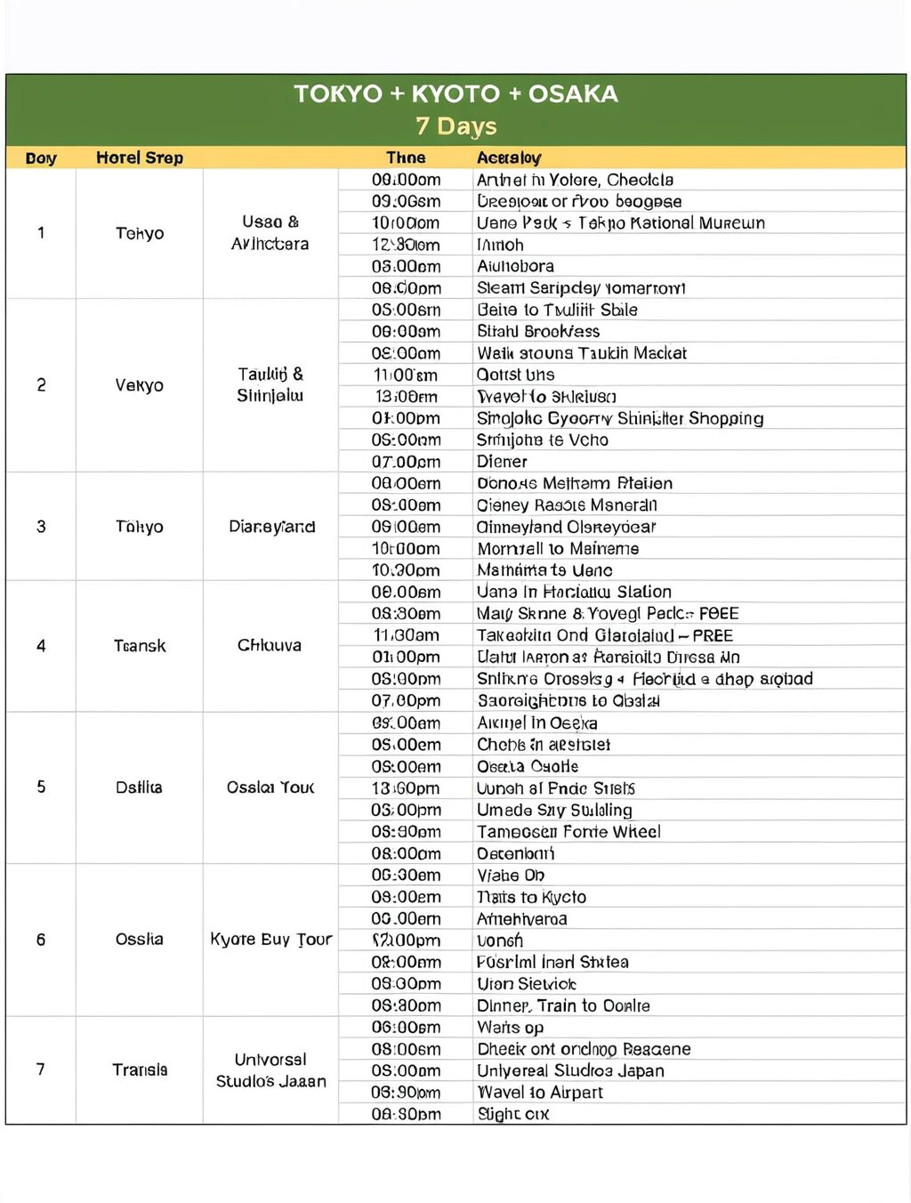sample japan itinerary for visa 2023