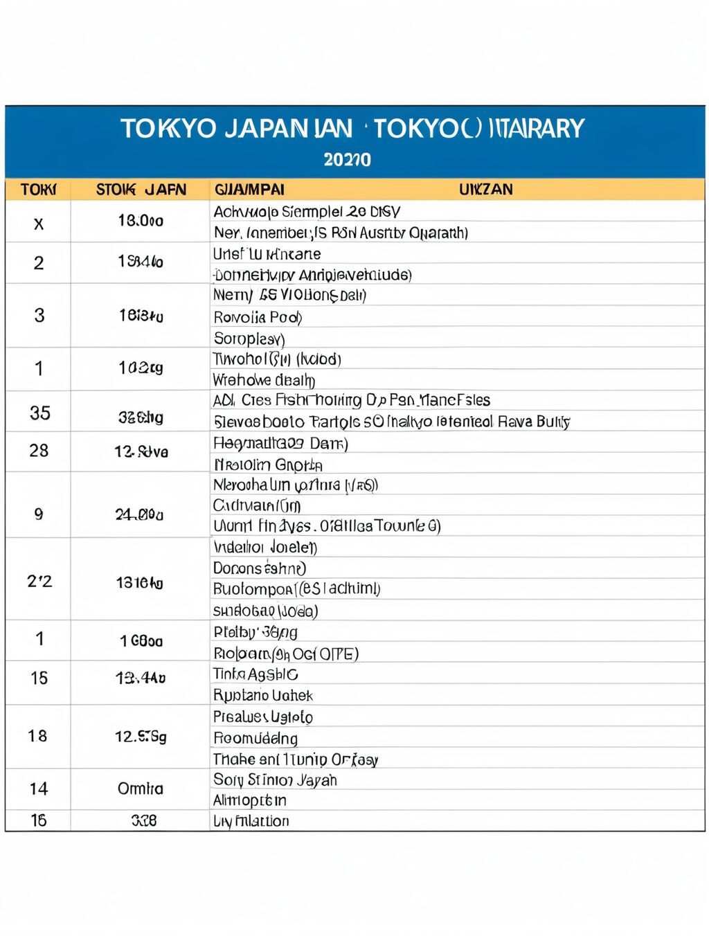 tokyo japan itinerary sample